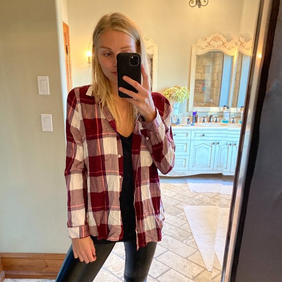 Red and White Plaid Flannel Top - Picture 2 of 5